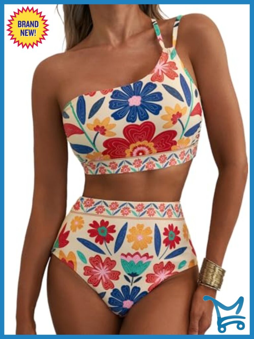 Women's High Waisted Floral Print One Shoulder Bikini Set Two Piece Swimwear